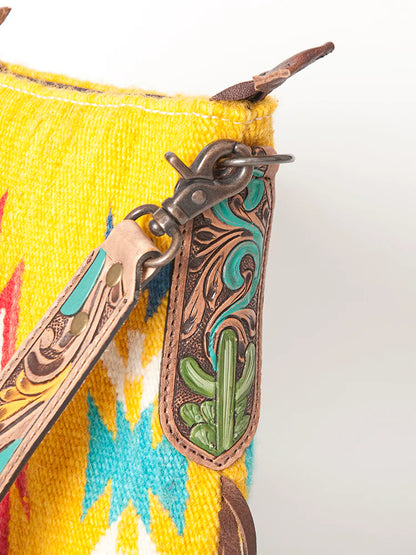 Yellow Aztec Hand Weaved Wool Saddle Blanket