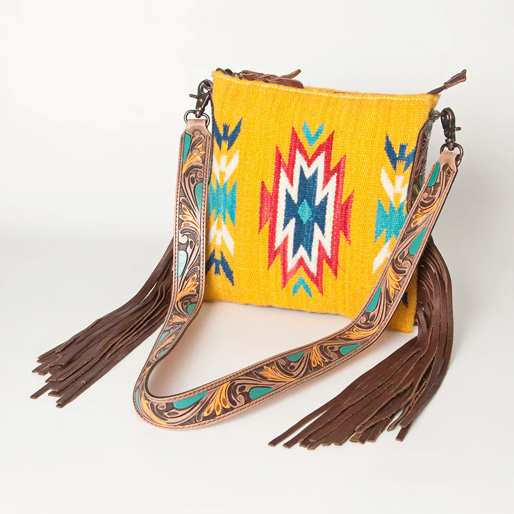 Yellow Aztec Hand Weaved Wool Saddle Blanket