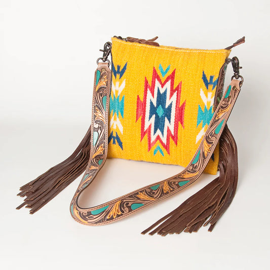 Yellow Aztec Hand Weaved Wool Saddle Blanket