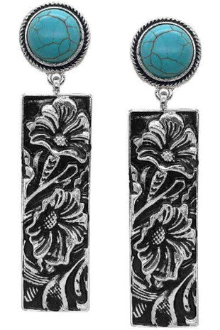Western Concho Rectangle Bar Gem Stone Earring