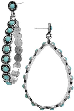 Western Concho Teardrop Gemstone Dangling Earring