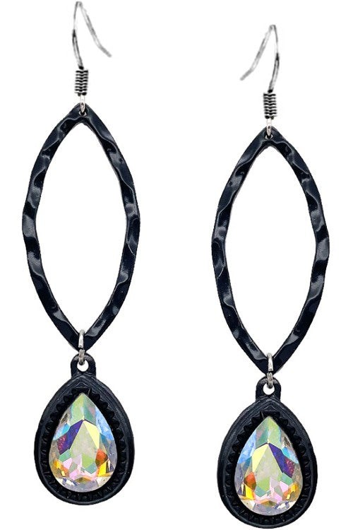 Black Hammered Marquis Teardrop Glass Crystal Earring