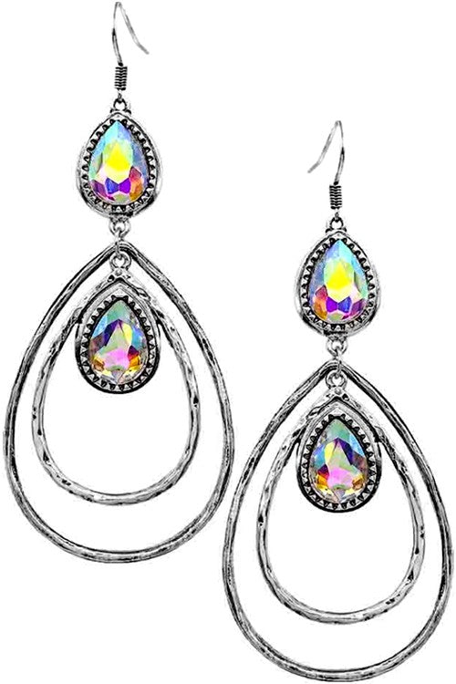 DOUBLE LAYERED TEARDROP GLASS CRYSTAL EARRING