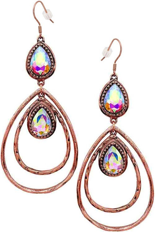 DOUBLE LAYERED TEARDROP GLASS CRYSTAL EARRING