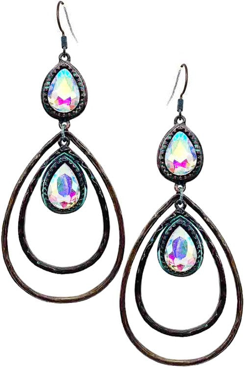 DOUBLE LAYERED TEARDROP GLASS CRYSTAL EARRING