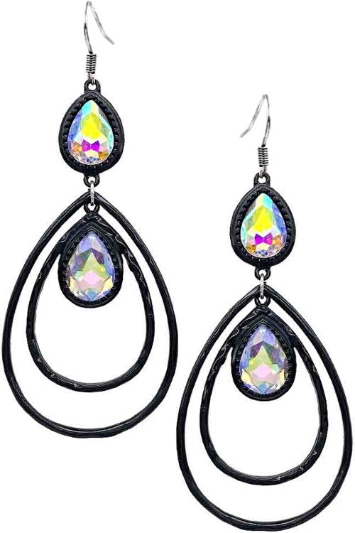 DOUBLE LAYERED TEARDROP GLASS CRYSTAL EARRING