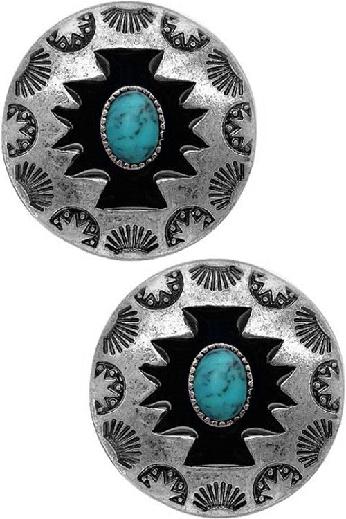 WESTERN CONCHO AZTEC EPOXY GEMSTONE STUD EARRING