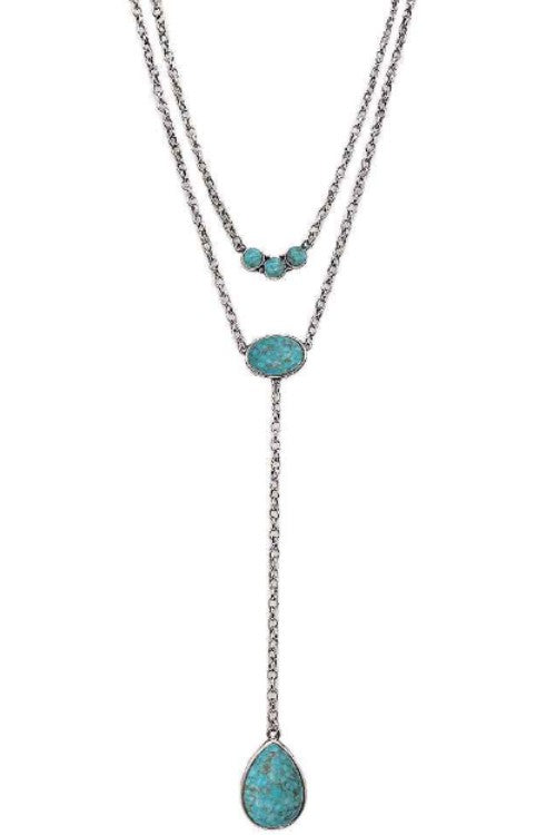 WESTERN TEARDROP GEMSTONE CHARM Y LARIAT NECKLACE