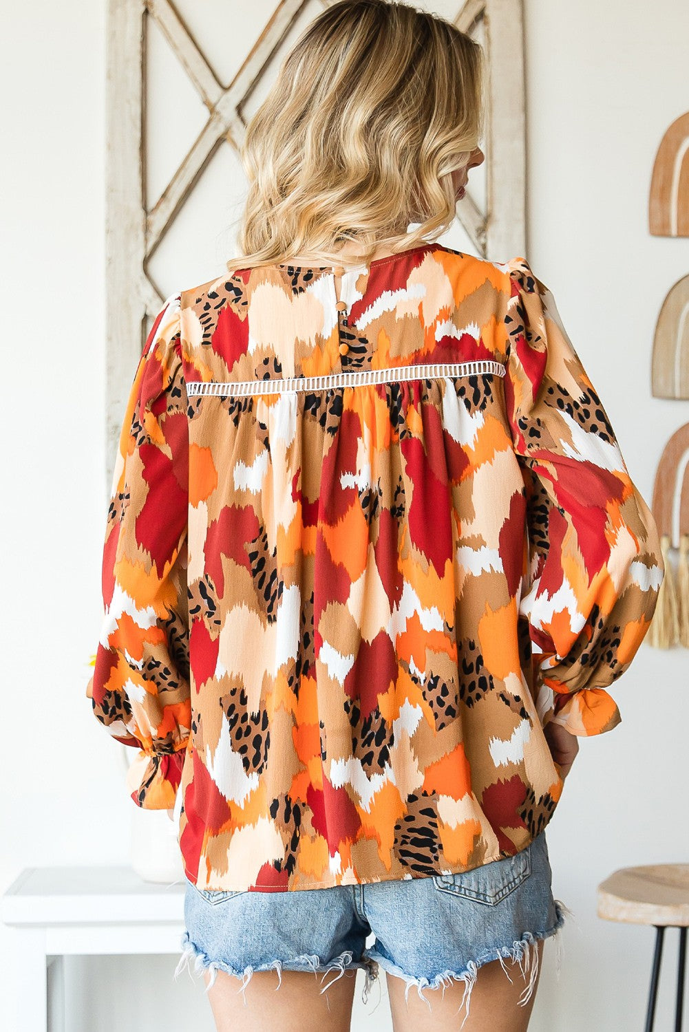 Orange Multicolor Abstract Printed Blouse