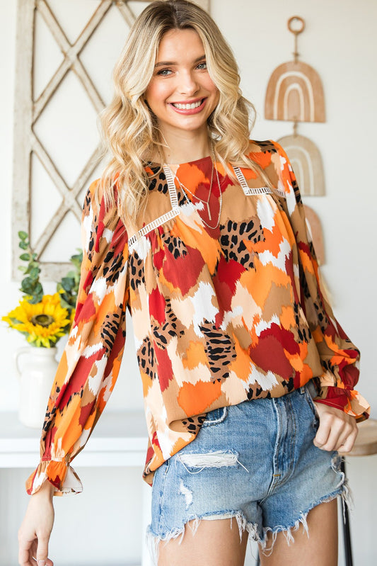 Orange Multicolor Abstract Printed Blouse