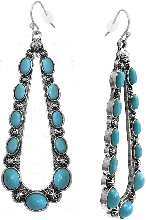 WESTERN CONCHO TEARDROP GEMSTONE EARRING