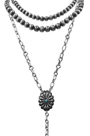 Gemstone Concho Flower Navajopearl Lariat Necklace
