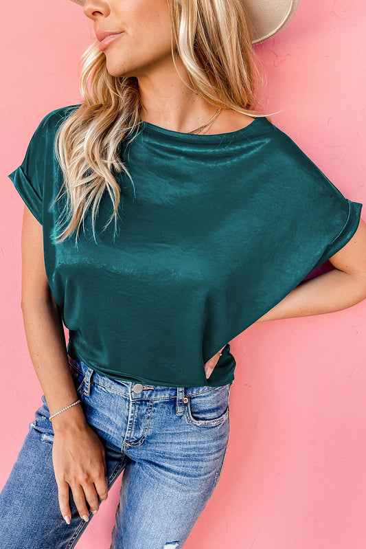 Green Solid Color Short Sleeve T Shirt