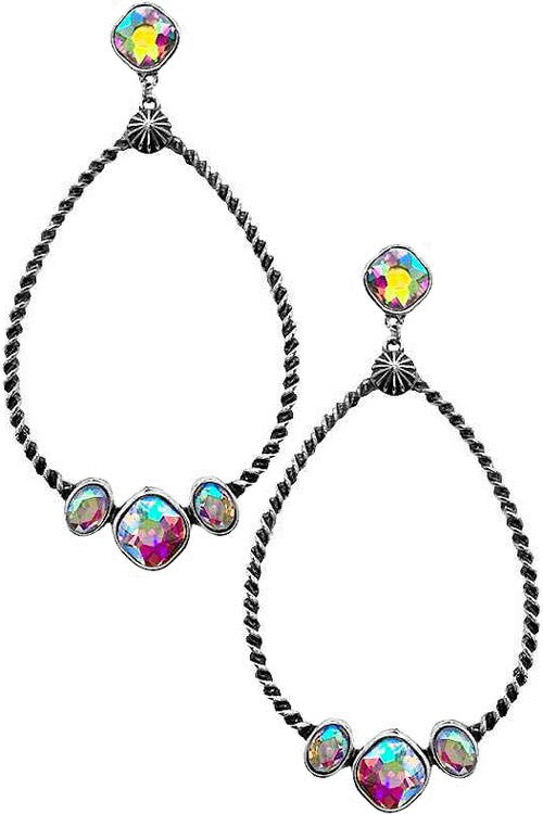 Cable Teardrop Glass Crystal Post Earrings