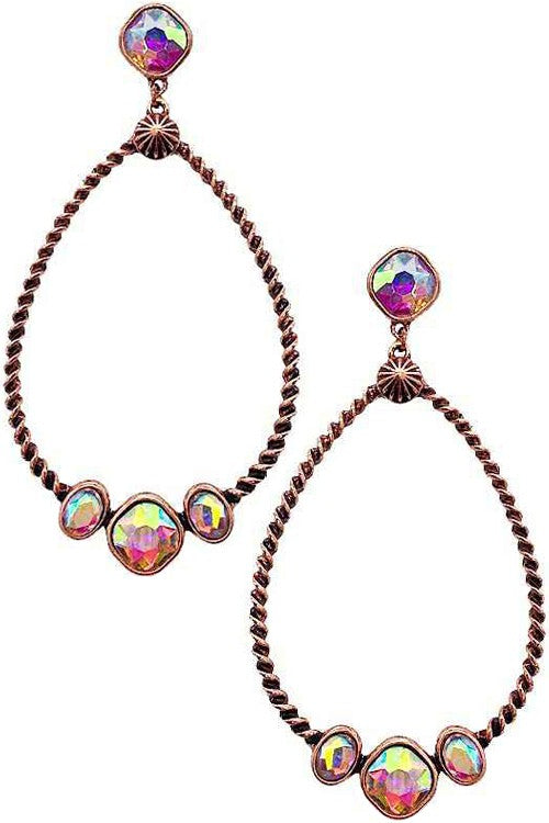 Cable Teardrop Glass Crystal Post Earrings