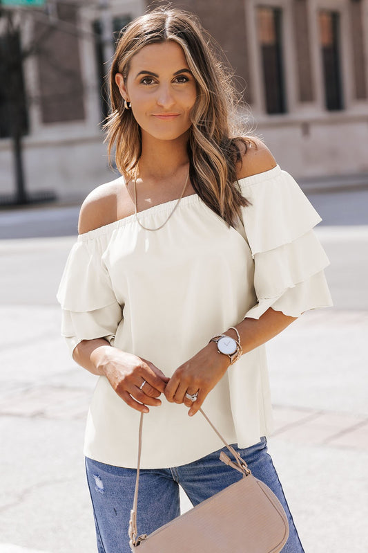 Tiered Ruffled Half Sleeve Off Shoulder Blouse