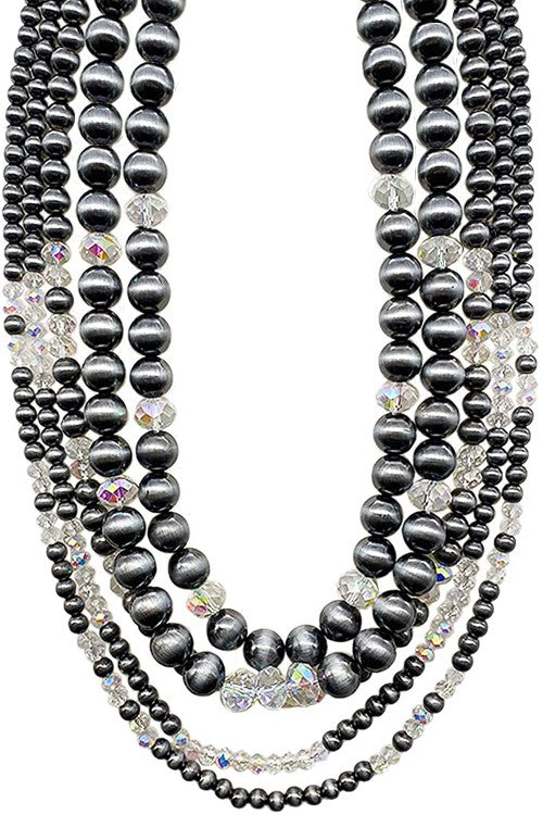 WESTERN SILVER NAVAJO PEARL GLASS CRYSTAL BEAD NECKLACE