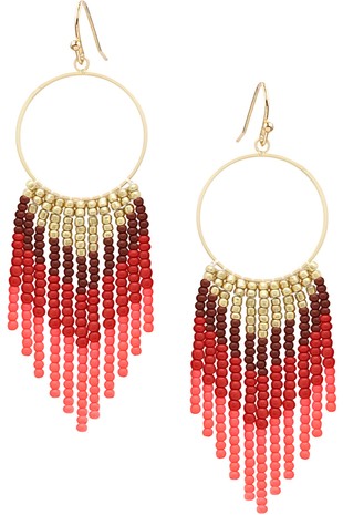 Hoop Frame Chevron Metal Seed Bead Tassel Earring