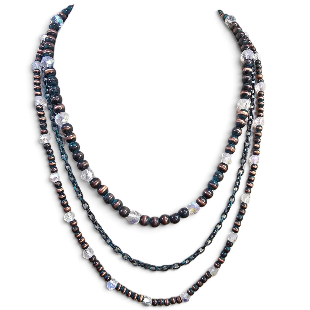 Patina Crystal Layered Bead Necklace