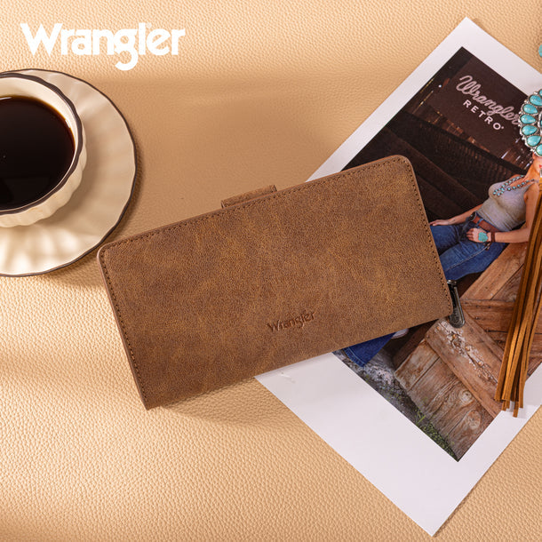 Wrangler Brown Western Floral Tooled RFID Wallet