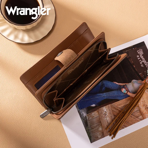 Wrangler Brown Western Floral Tooled RFID Wallet