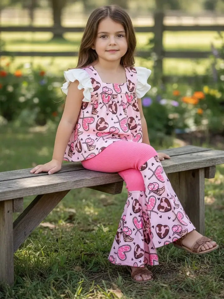 Western Heart Printed Tunic & Bell Bottoms