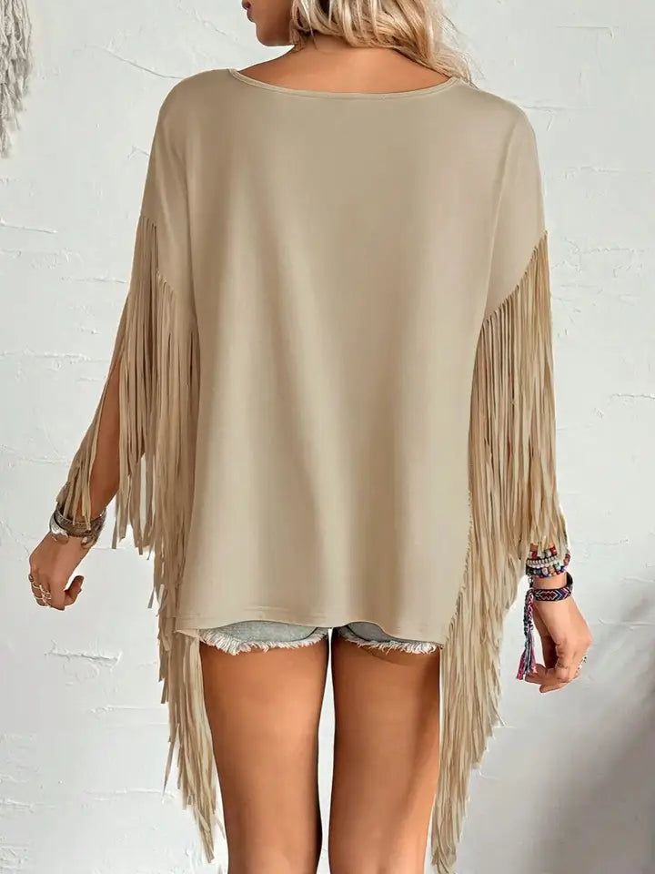 Western Country Concert Fringe Tassel Poncho Top
