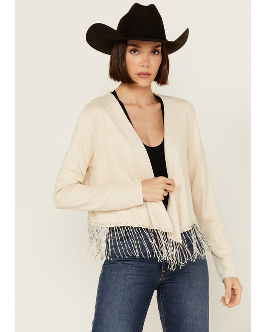 NATURAL RHINESTONE FRINGE JACKET