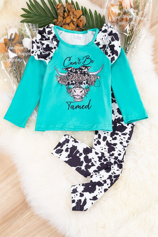 CAN'T BE TAMED" COW PRINTED TOP & COW SPOTTED LEGGINGS