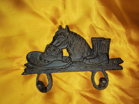 HORSE DOUBLE HOOK WALL HANGER (CAST METAL)