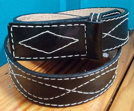 Nocona Black & White Stitched Buckle Belt