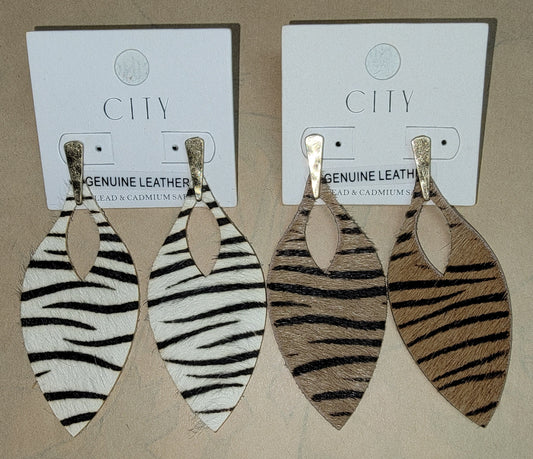 COWHIDE STRIPE PRINT EARRINGS