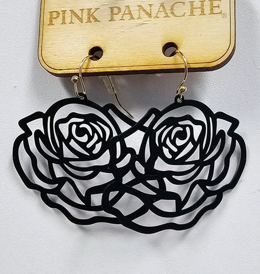 PINK PANACHE BLACK ROSE EARRING