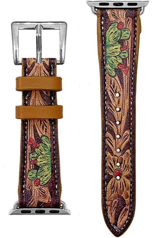WESTERN CACTUS FEATHER LEATHER APPLE WATCH BAND