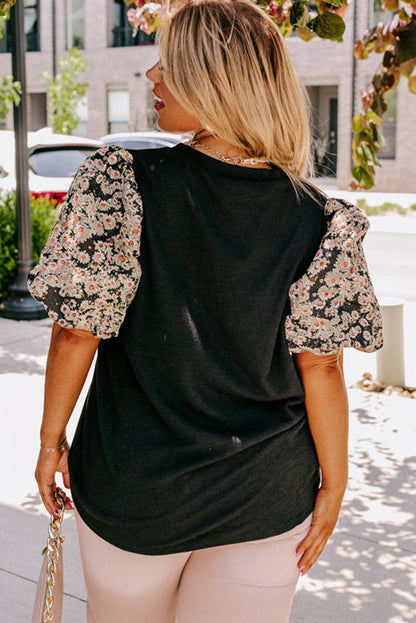 Daisy Printed Short Bubble Sleeve Tunic Top