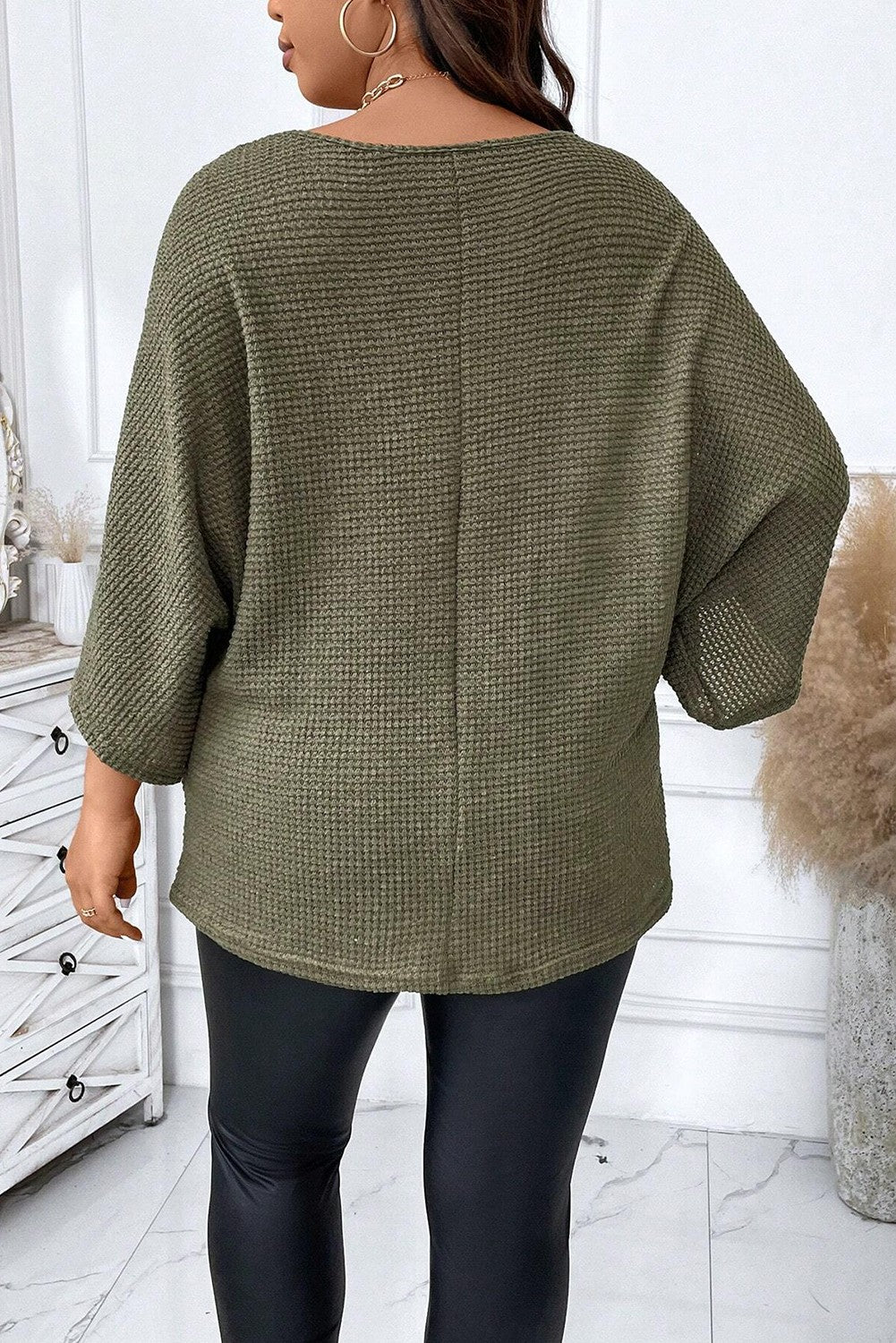 Plus Size V Neck Textured Knit Dolman Top