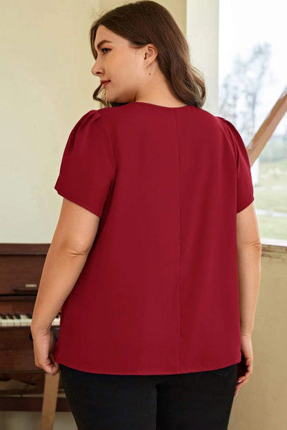 Dahlia Keyhole Pleated Crew Neck Plus Size T Shirt