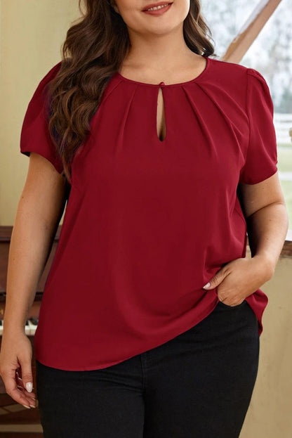 Dahlia Keyhole Pleated Crew Neck Plus Size T Shirt