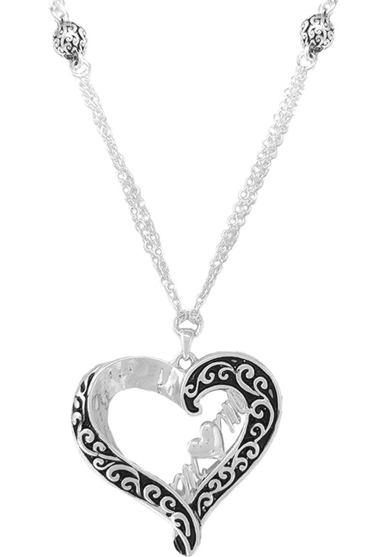 PAISLEY TEXTURED MOM HEART PENDANT CHAIN NECKLACE