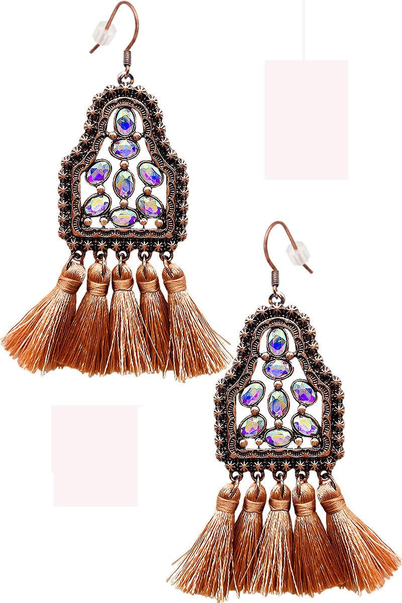 WESTERN AB CATTLE TAG THREAD TASSEL EARRING