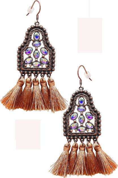 WESTERN AB CATTLE TAG THREAD TASSEL EARRING
