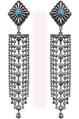 Western Gemstone Concho Flower Rhinestone Earring
