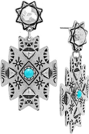 Western Concho Gemstone Aztec Earring