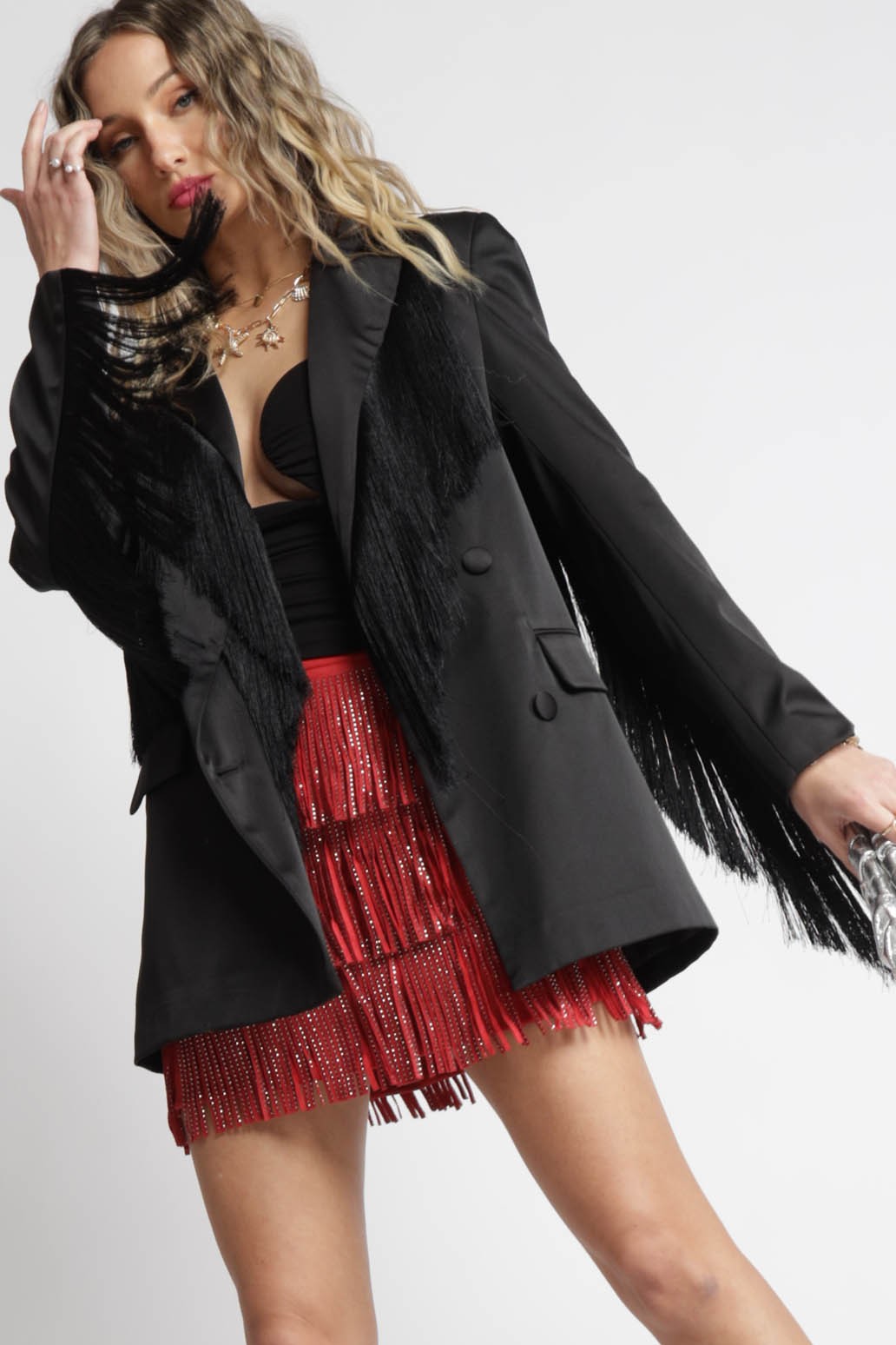 BLACK FRINGE SATIN JACKET