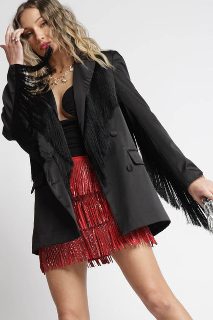 BLACK FRINGE SATIN JACKET