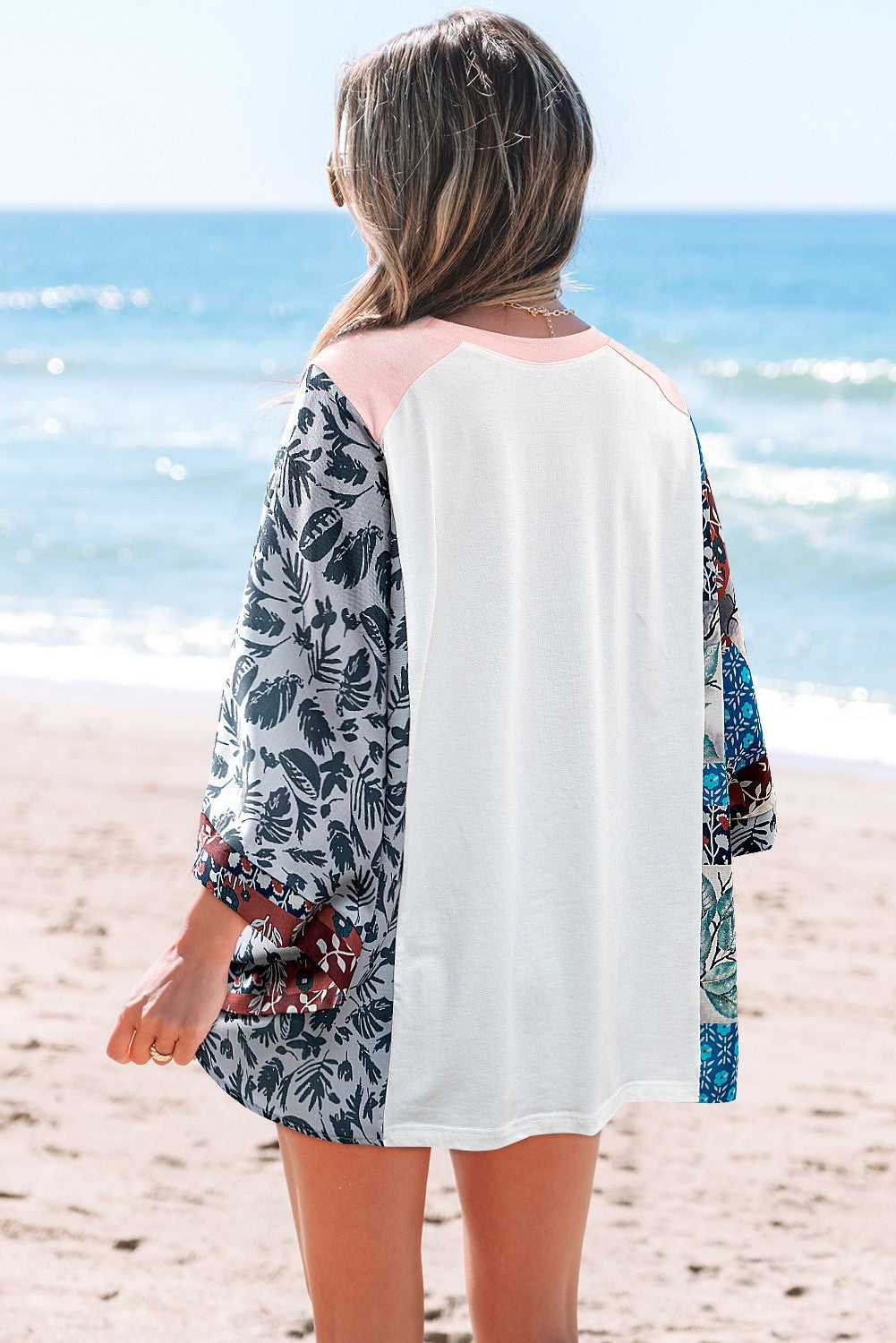 Abstract Patchwork Sleeve Peace Desert Graphic Top