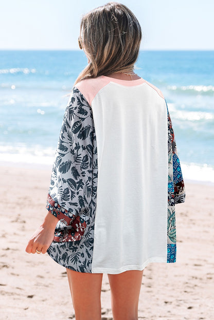 Abstract Patchwork Sleeve Peace Desert Graphic Top