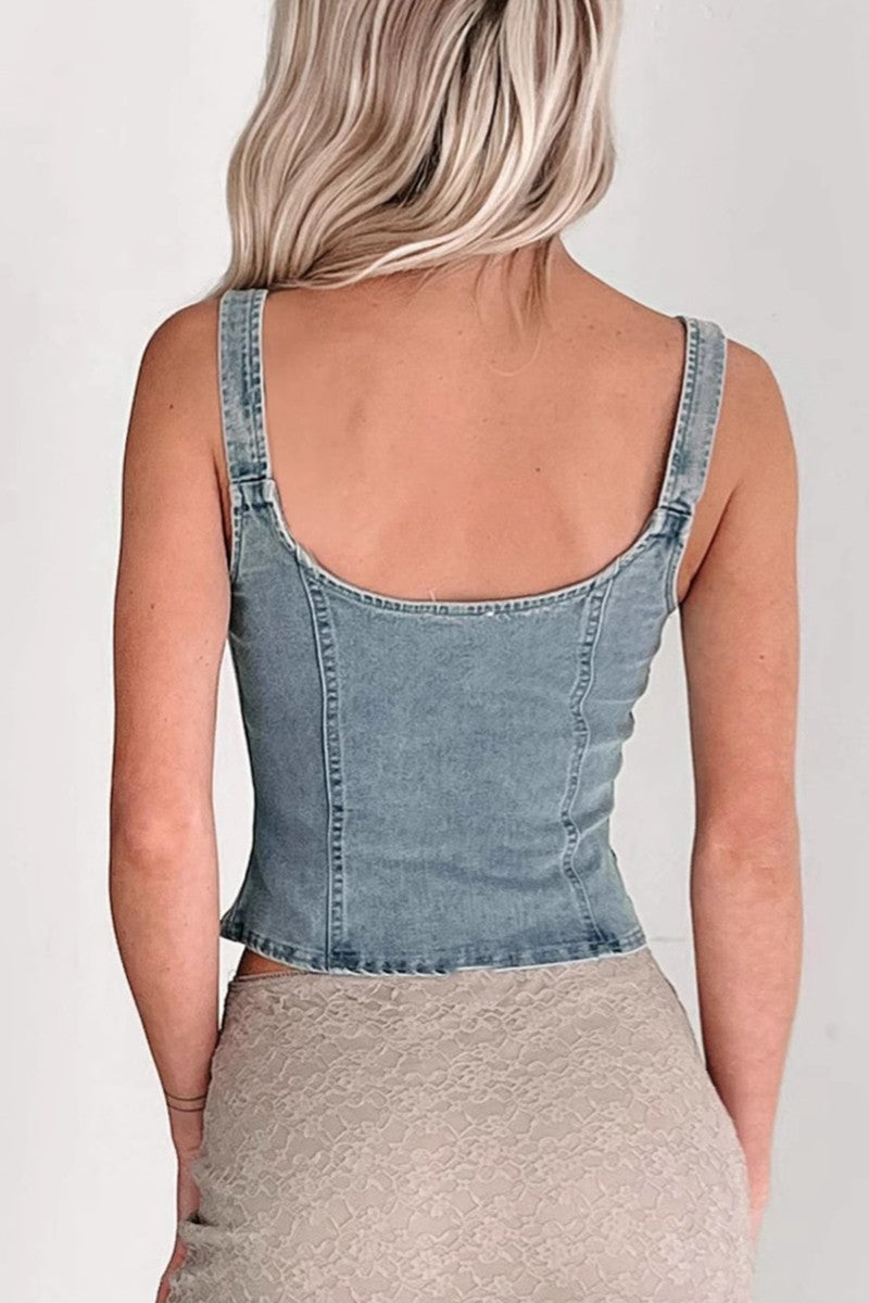Zippered Denim Bustier Top