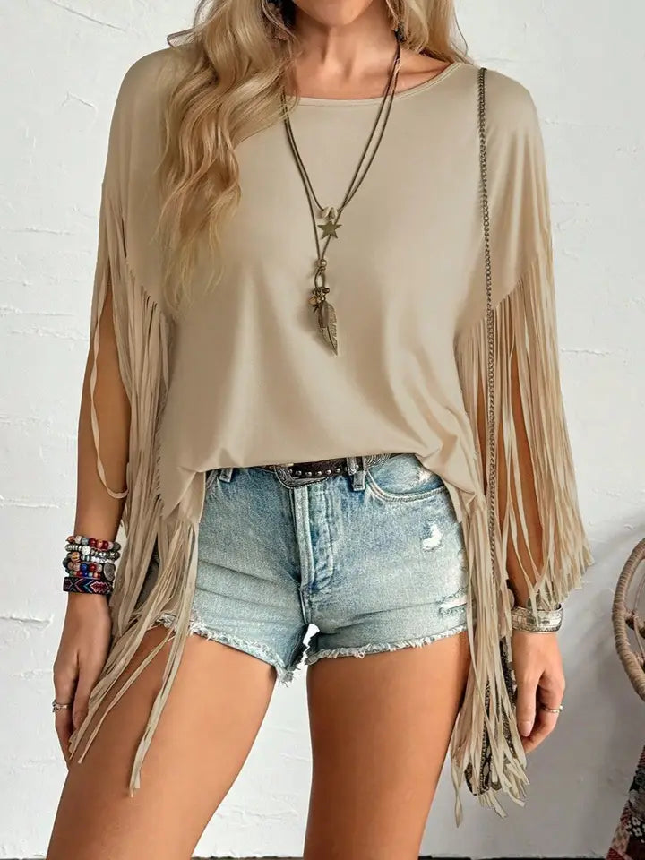 Western Country Concert Fringe Tassel Poncho Top