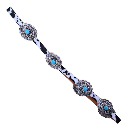 Turquoise Concho Cow Print Hatband